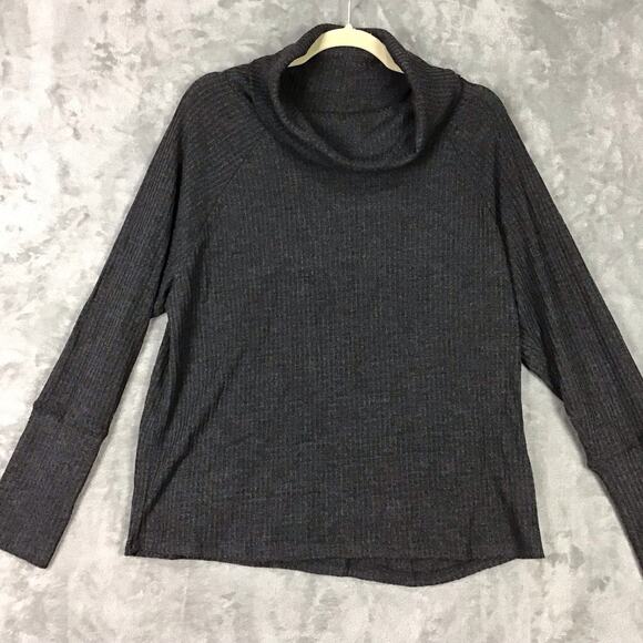 Bobeau Womens Medium Top Dark Gray Charcoal Waffle Knit Cowl Neck Long Sleeve - Picture 4 of 10